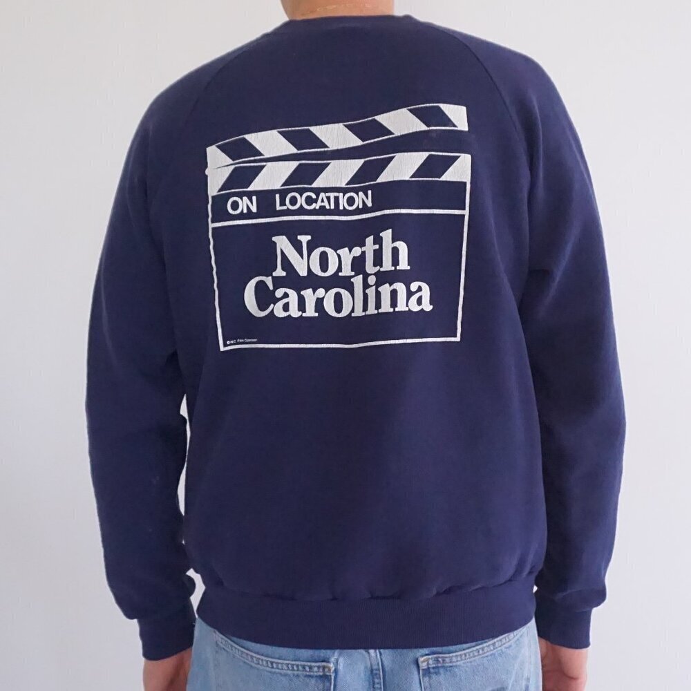 Vintage '90s Jerzees Navy On Location North Carolina Cotton Crewneck Sweater XL